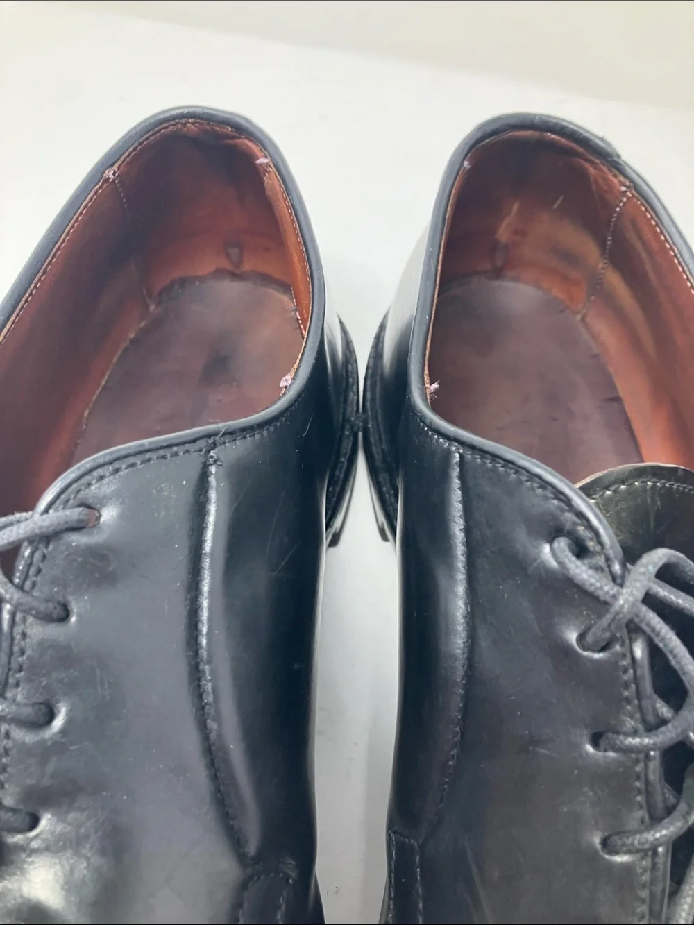 Allen Edmonds Leeds 9501 Black Leather Plain Toe Derby Shoes Mens 14 D